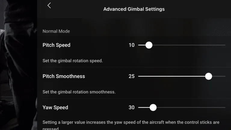 Drone gimbal settings. professional drone pilot