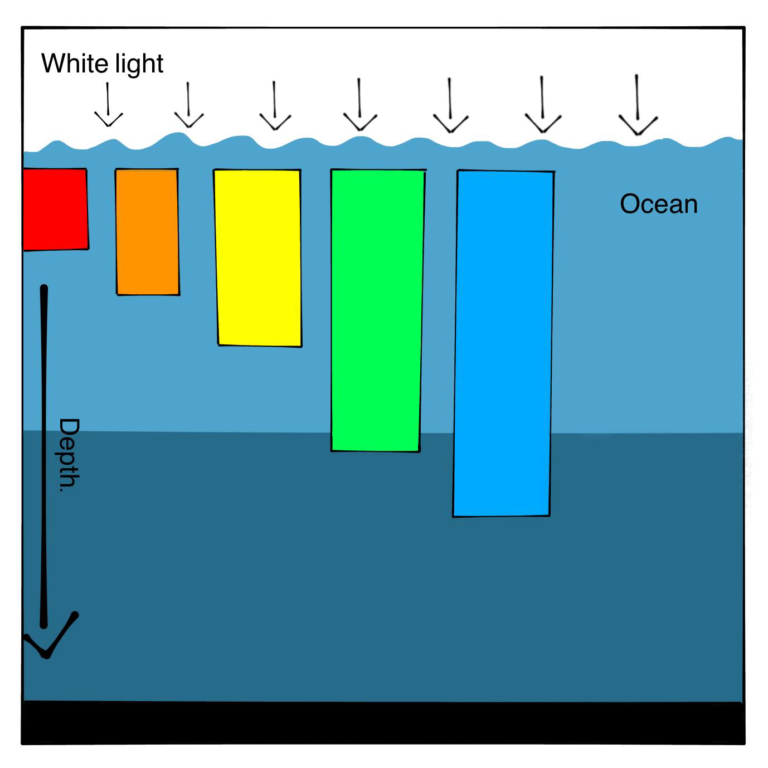 Colour spectrum loss in water